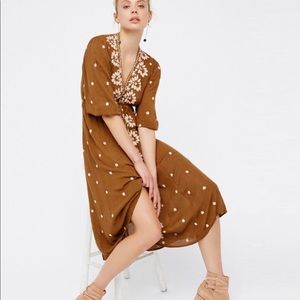 Free People Brown Floral Embroidered Dress